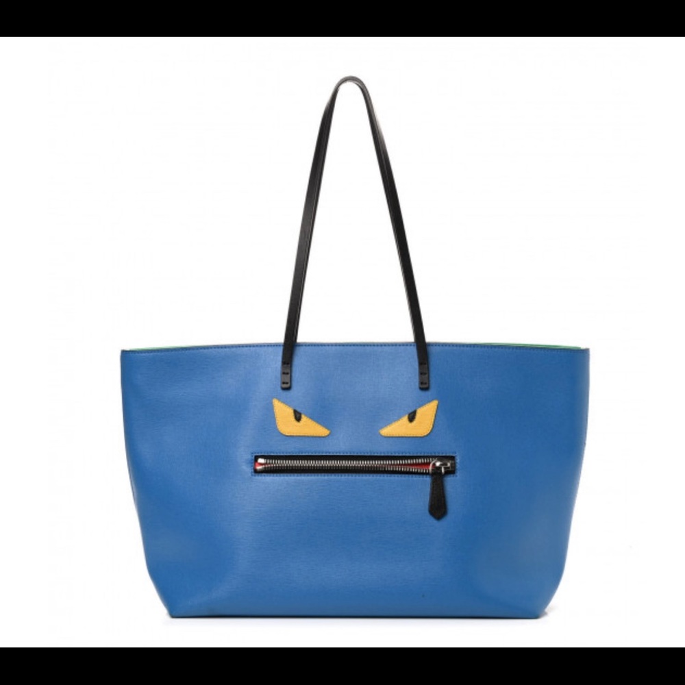 Fendi Vitello Elite Medium Monster Buggies Roll Tote Zaffire